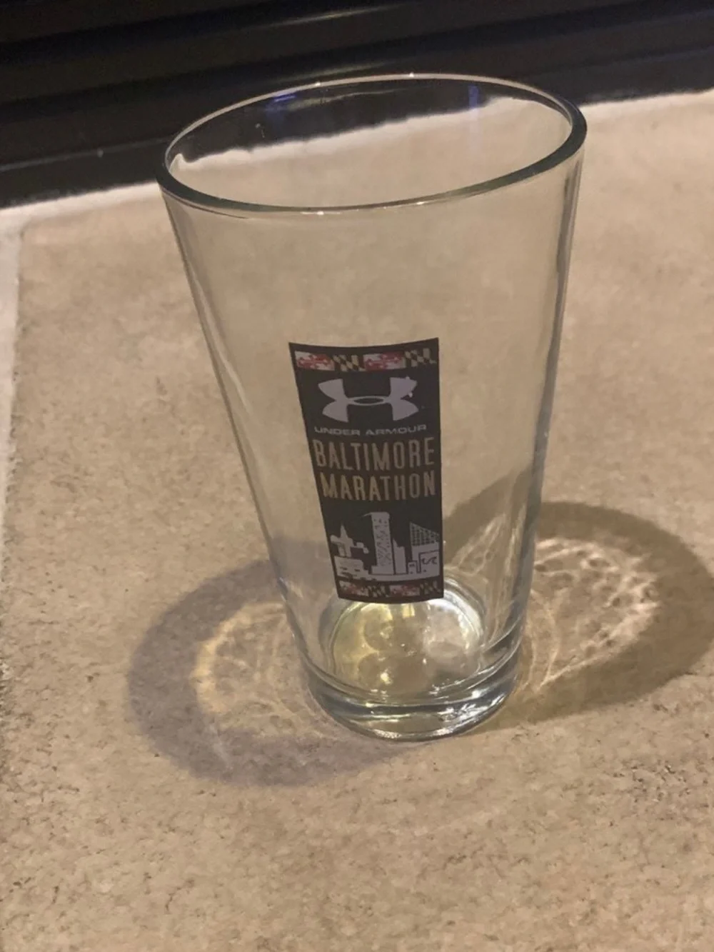 Rare Vtg Baltimore Marathon Glass  Maryland city Running Race/ logo Under Armour
